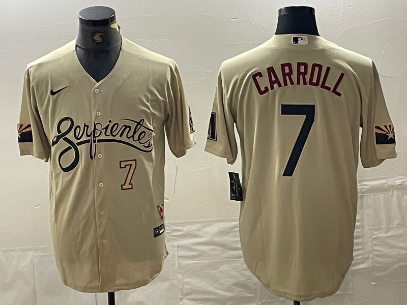 Men Arizona Diamondback 7 Carroll Cream Game Nike 2024 MLB Jersey